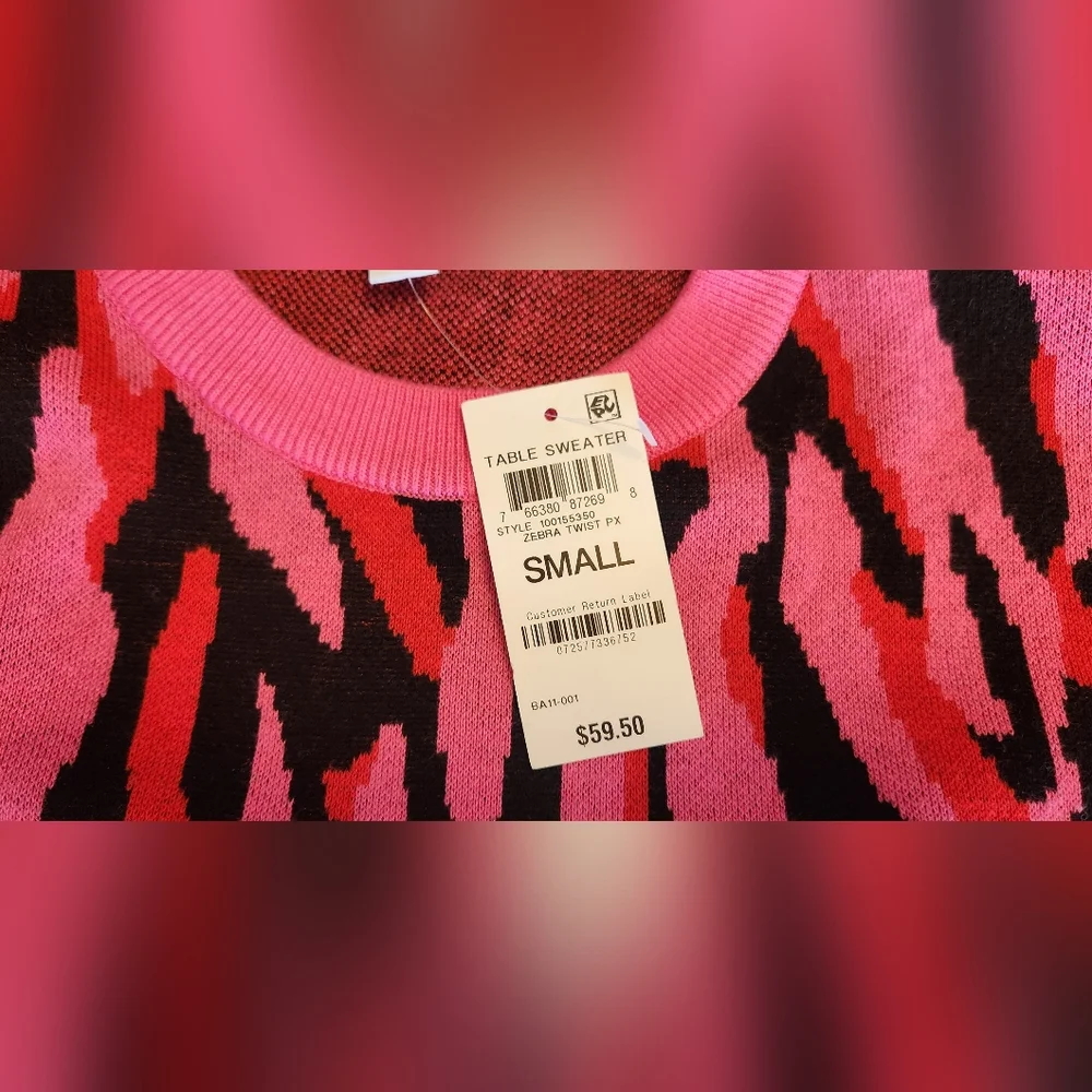 Bar III Pullover Sweater Zebra Twist Red Pink and Black Size Small